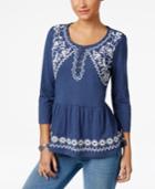 Style & Co Petite Embroidered Peplum Top, Created For Macy's