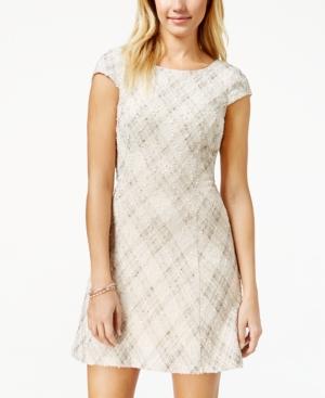 Teeze Me Juniors' Shine Plaid Boucle Fit-and-flare Dress