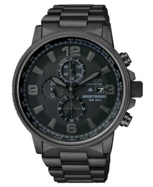 Citizen Watch, Men's Chronograph Eco-drive Nighthawk Black Ion Plated Stainless Steel Bracelet 43mm Ca0295-58e
