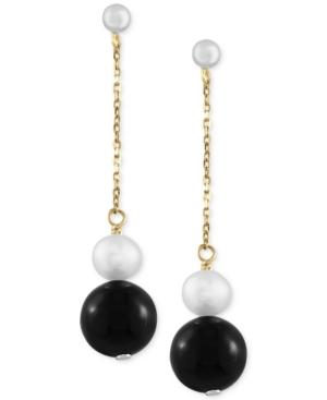 Eclipse By Effy Cultured Freshwater Pearl (6mm) And Onyx (10mm) Linear Earrings In 14k Gold