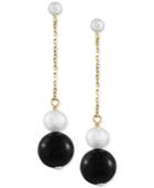 Eclipse By Effy Cultured Freshwater Pearl (6mm) And Onyx (10mm) Linear Earrings In 14k Gold