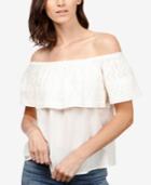 Lucky Brand Cotton Embroidered Off-the-shoulder Top
