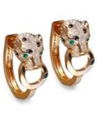 Effy Signature Black And White Diamond (3/4 Ct. T.w.) And Emerald Accent Panther Hoop Earrings In 14k Rose Gold