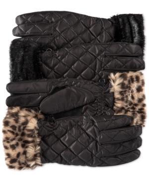 Style & Co. Quilted Nylon Gloves With Faux Fur Cuffs