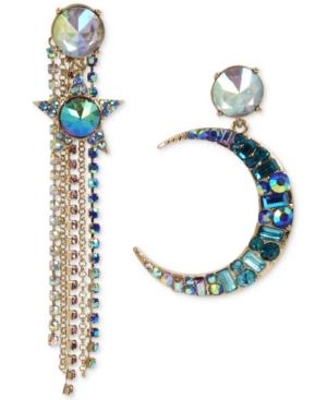 Betsey Johnson Gold-tone Multi-stone Moon, Star & Chain Mismatch Earrings