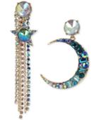 Betsey Johnson Gold-tone Multi-stone Moon, Star & Chain Mismatch Earrings