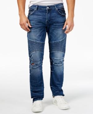Guess Men's Skinny-fit Moto Antique Blue Jeans