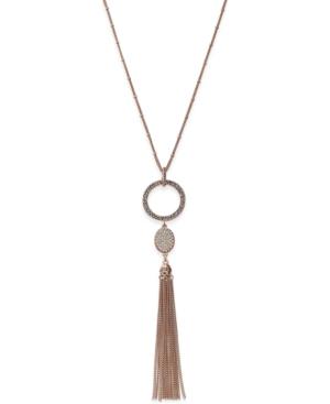 Inc International Concepts Rose Gold-tone Pave Circle Pendant Tassel Necklace, Only At Macy's