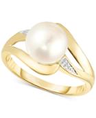 Cultured Freshwater Pearl (8mm) & Diamond Accent Ring In 14k Gold