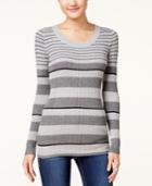 Pink Rose Juniors' Striped Scoop-neck Ribbed Sweater