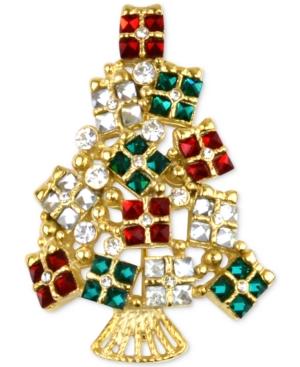 Charter Club Gold-tone Multi-crystal Gift Tree Brooch, Created For Macy's