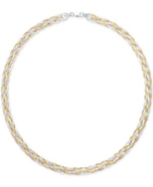 Giani Bernini Tri-tone Braided Collar Necklace In Sterling Silver With Gold-plated And Rose Gold-plated Sterling Silver, Only At Macy's
