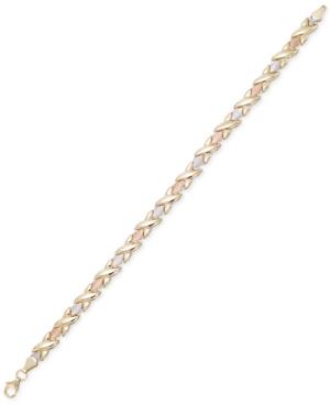 Tri-color Satin Finish Link Bracelet In 10k Gold, White Gold & Rose Gold