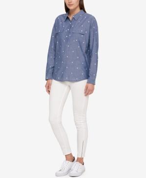 Tommy Hilfiger Cotton Star-embroidered Chambray Shirt, Created For Macy's