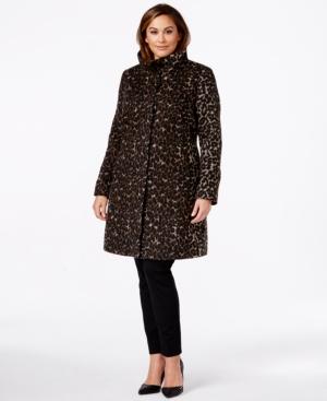 Via Spiga Plus Size Animal-print A-line Coat