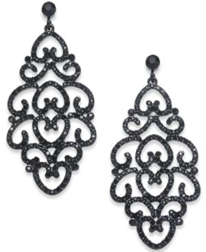 Inc International Concepts Black-tone Jet Pave Drop Earrings, Created For Macy's