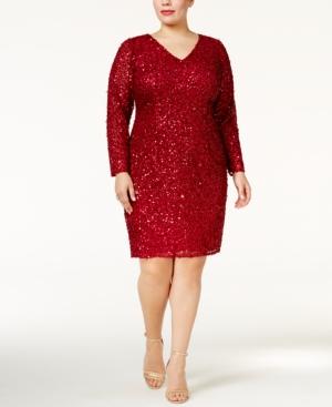 Adrianna Papell Plus Size Long-sleeve Beaded Dress