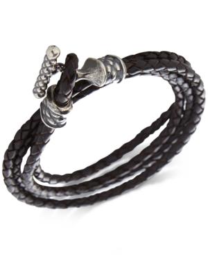 Degs & Sal Men's Leather Toggle Double Wrap Bracelet In Sterling Silver