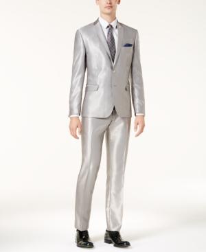 Nick Graham Men's Slim-fit Solid Silver Suit
