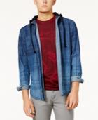 American Rag Men's Distressed Sketch-plaid Shirt Jacket With Removable Hood, Created For Macy's