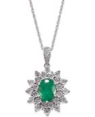 Emerald (1 Ct. T.w.) And Diamond (1/5 Ct. T.w.) Pendant Necklace In 14k White Gold