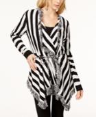 Inc International Concepts Striped Fringe-trimmed Cardigan, Created For Macy's