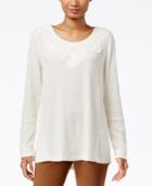 Style & Co Petite Lace-applique Top, Only At Macy's