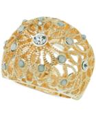 Guess Gold-tone Stone And Filigree Stretch Ring