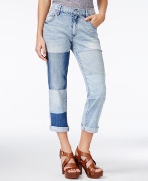 Jessica Simpson Monroe Medium Blue Wash Patched Boyfriend Jeans