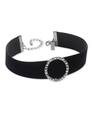 Inc International Concepts Hematite-tone Pave Circle Black Velvet Choker Necklace, Created For Macy's