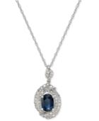 Sapphire (1 Ct. T.w.) And Diamond (3/8 Ct. T.w.) Oval Pendant Necklace In 14k White Gold