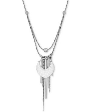 Lucky Brand Silver-tone Fringe And Disc Layer Pendant Necklace
