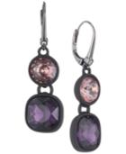Dkny Hematite-tone & Black Rubber Purple Stone Double Drop Earrings, Created For Macy's