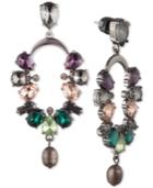 Carolee Hematite-tone Crystal & Freshwater Pearl (7x9mm) Cascade Drop Earrings