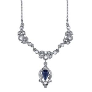 2028 Silver-tone Blue Color And Crystal Belle Epoch Drop Necklace 16 Adjustable
