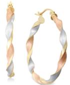 Tri-tone Twist Hoop Earrings In 14k Gold