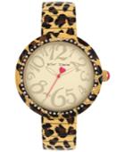 Betsey Johnson Women's Brown Leopard Printed Stainless Steel Bracelet Watch 43mm Bj00626-02