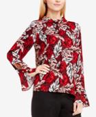 Vince Camuto Floral-print Flutter-cuff Top
