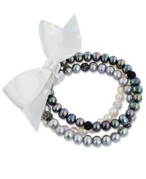 Fresh By Honora Black And Gray Cultured Freshwater Pearl And Crystal Stretch Bracelet Set