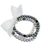 Fresh By Honora Black And Gray Cultured Freshwater Pearl And Crystal Stretch Bracelet Set