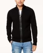 Guess Men's Full-zip Sweater With Faux-leather Trim