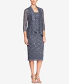 Alex Evenings Sequined Lace Jacket & Tea-length Dress