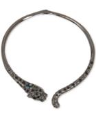 Betsey Johnson Hematite-tone Black & Gray Pave Jaguar Hinged Collar Necklace
