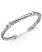 Cable Cuff Bangle Bracelet In Sterling Silver & 14k Gold