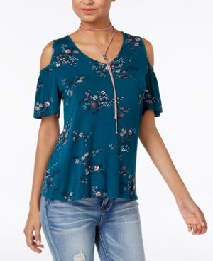 Be Bop Juniors' Printed Cold-shoulder Lace-back Top