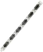 Legacy For Men By Simone I. Smith Greek Key Pattern Link Bracelet In Stainless Steel & Black Ion-plate