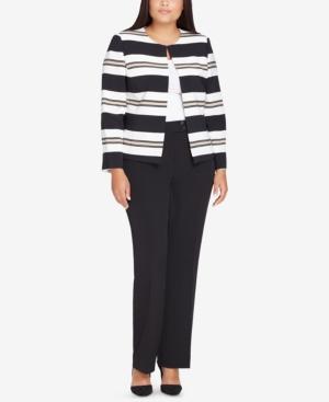 Tahari Asl Plus Size Striped Flyaway Pantsuit