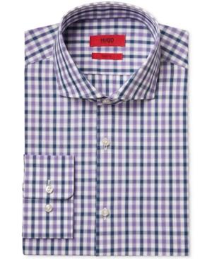 Hugo Men's Slim-fit Light Purple Check Dress Shirt