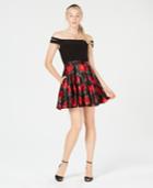 Blondie Nites Juniors' Off-the-shoulder Contrast Fit & Flare Dress