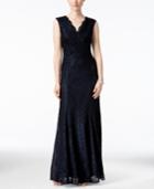 Tahari Asl Metallic Lace Surplice Gown